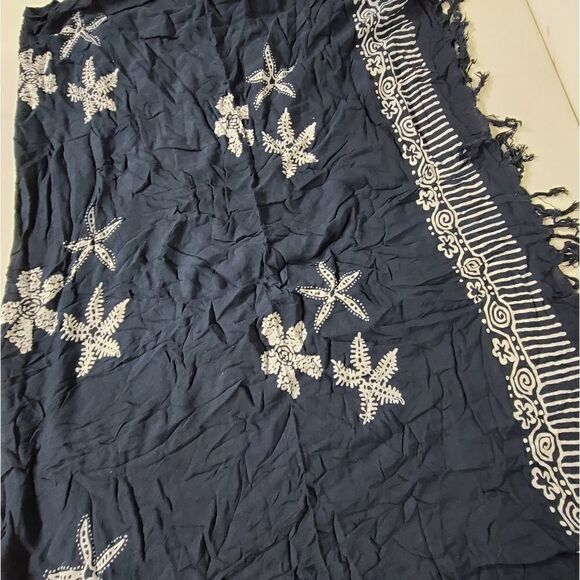 Blue And White Starfish Fring Scarf beach Wrap - Picture 5 of 7